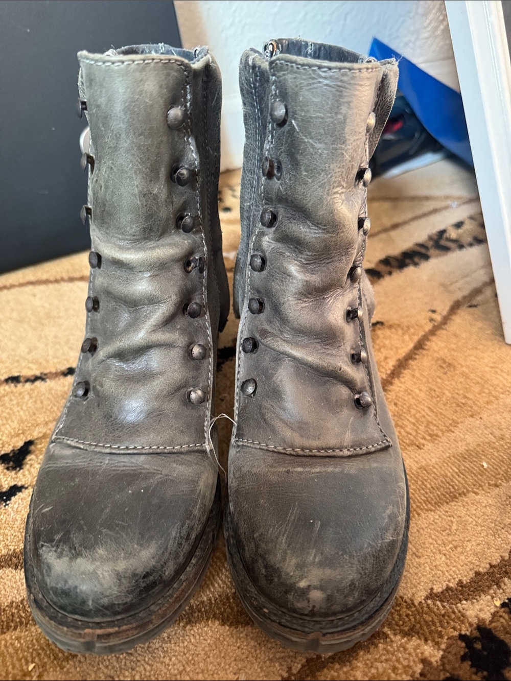 Women's Gray Lace-Up Ankle Boots with Stud Button Detailing - Picture 5 of 10